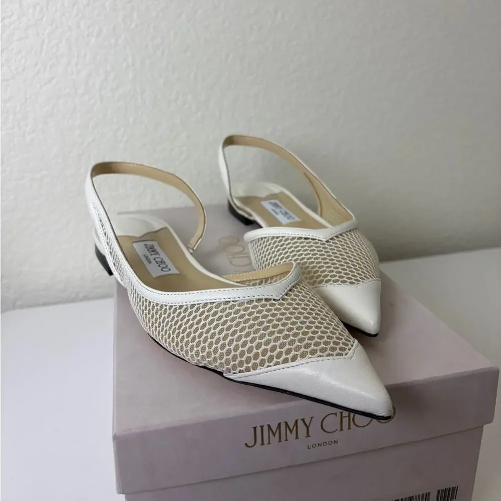 Jimmy Choo White Mesh Pointed-Toe Slingback flats 39.5 - Picture 2 of 5
